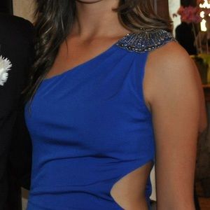 One shoulder navy bodycon dress