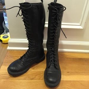Black Laceup Combat Pleather Boots