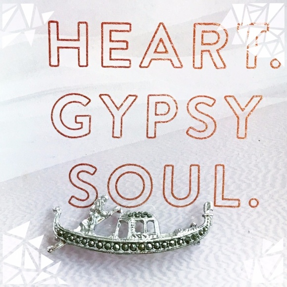 . {LOVE BOAT} Gondola obsinian stamped broach - Picture 1 of 8