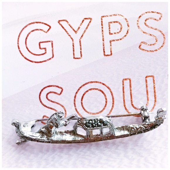 . {LOVE BOAT} Gondola obsinian stamped broach - Picture 5 of 8