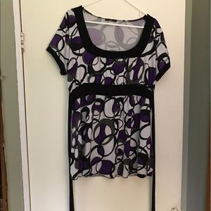 Gently used white, purple, and black tie blouse