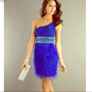 Blue Feathered Cocktail Dress