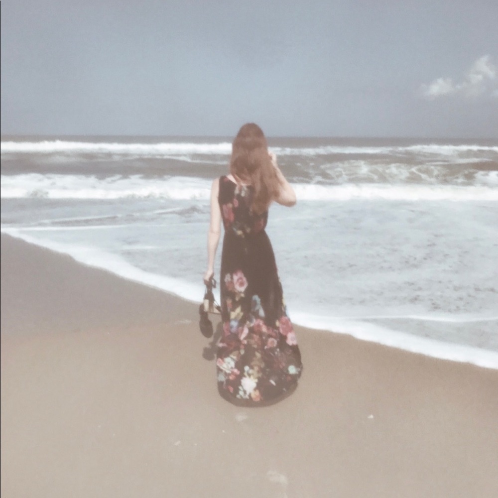 dark floral dress by Alice & Olivia