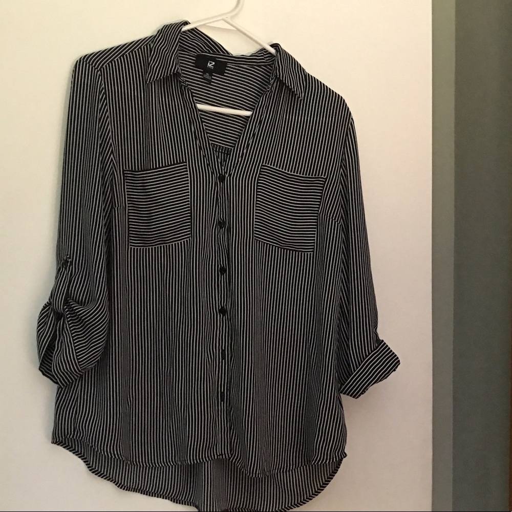 Sheer black & white striped blouse