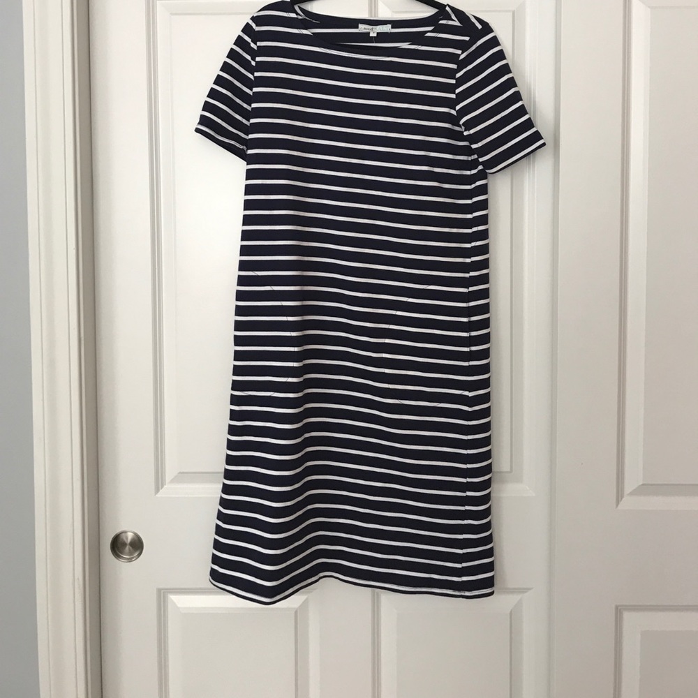 Cotton navy and white stripped midi dress