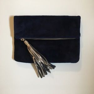 Navy velvet zip clutch