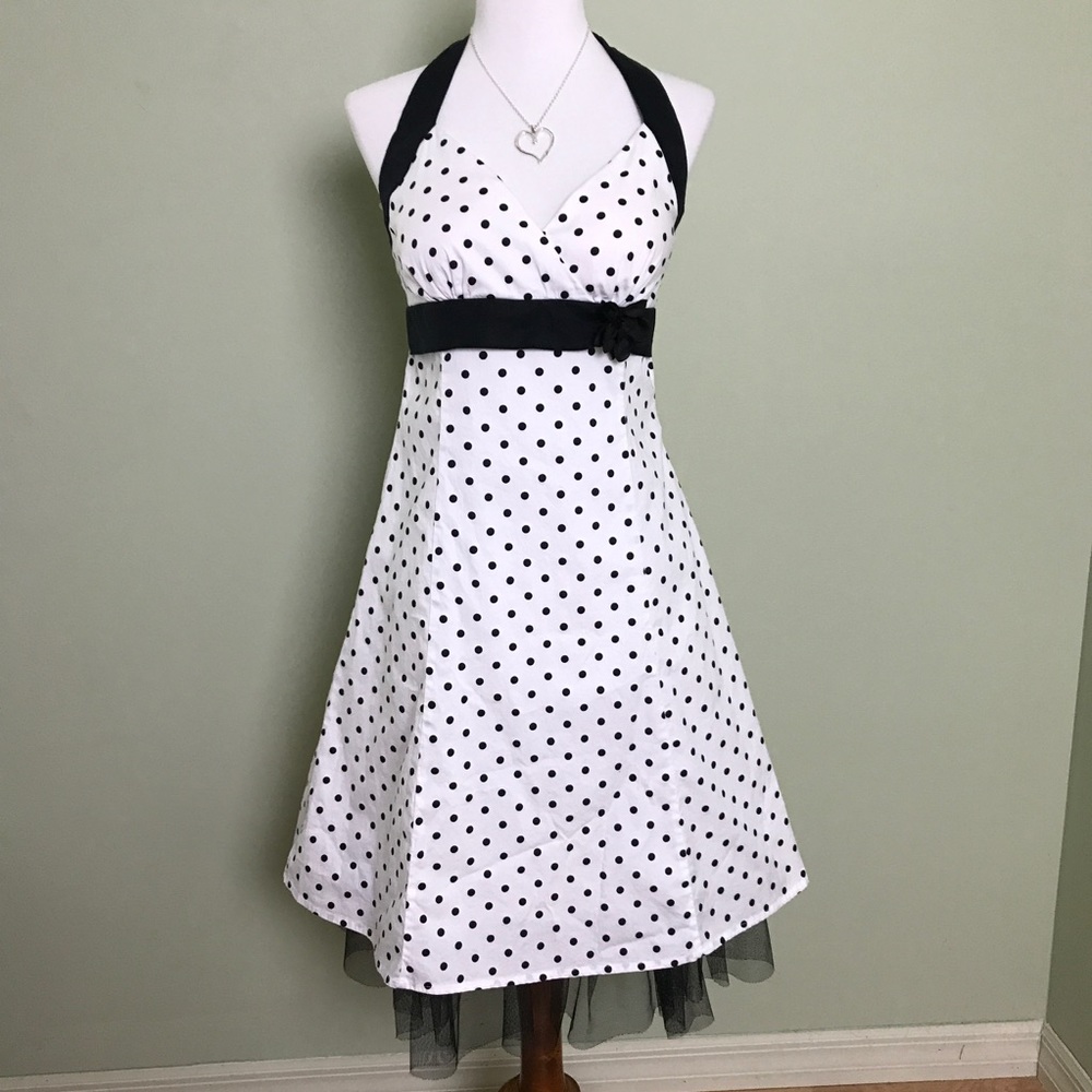 Ruby Rox White & Black Polka Dot Dress