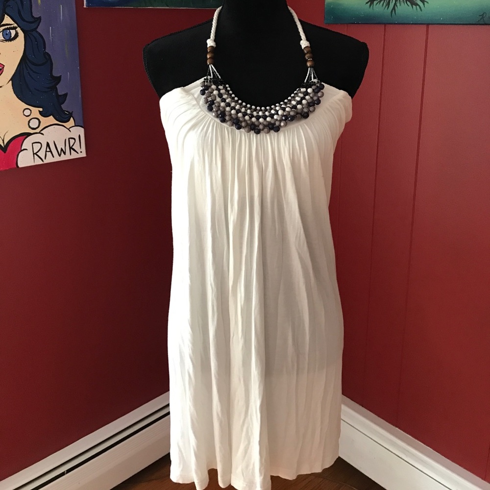 White, Beaded Halter Dress in sz Medium