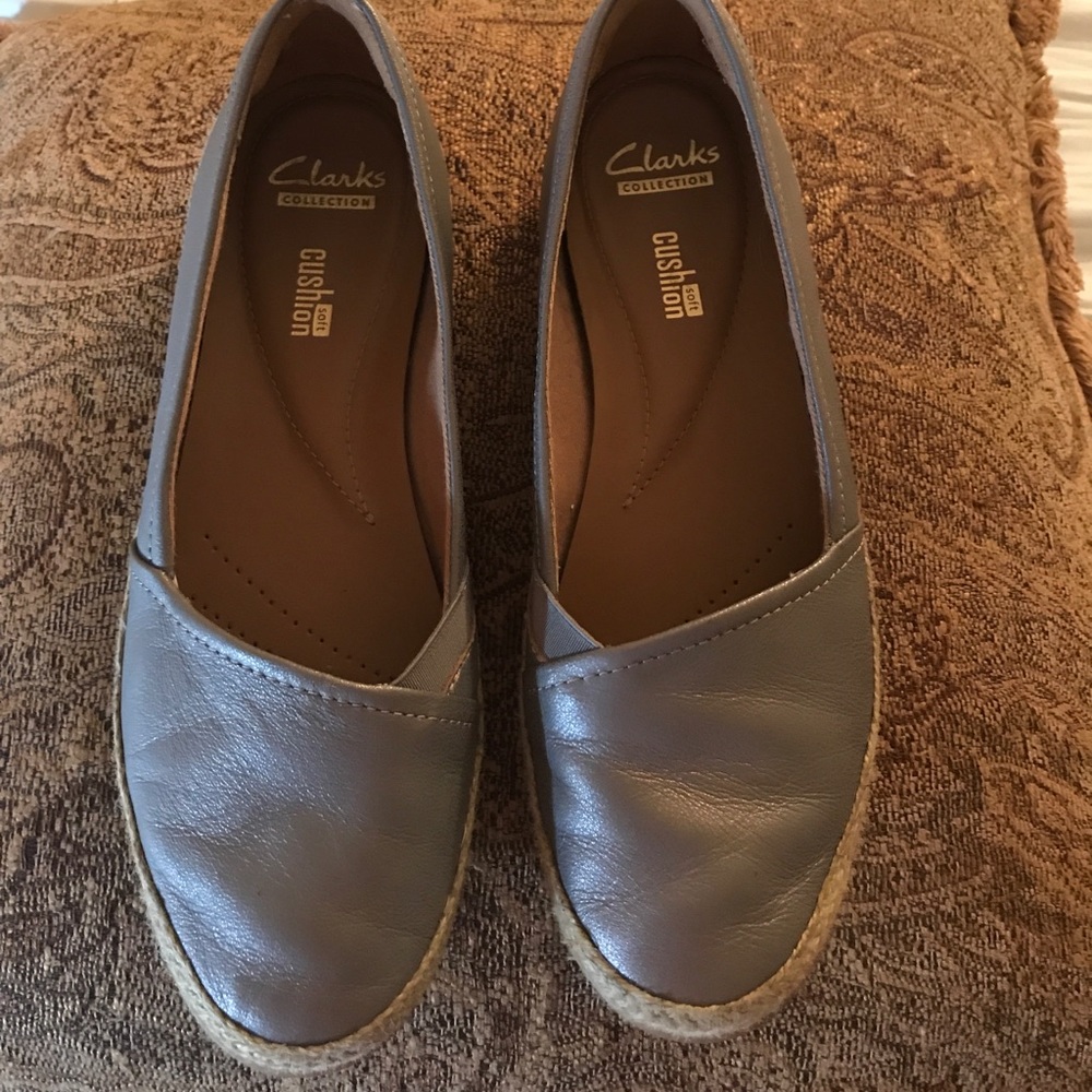 Clark's Pewter Leather Flat