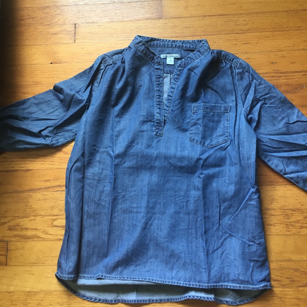 Chambray denim peasant top