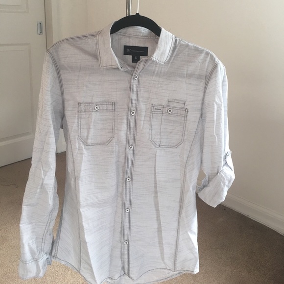 INC Men's Wht & Gray Pin Stripe Button Down Shirt - Picture 1 of 5