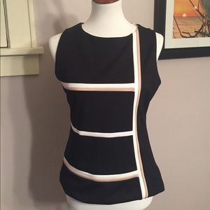 Black, white and beige ponte knit shell