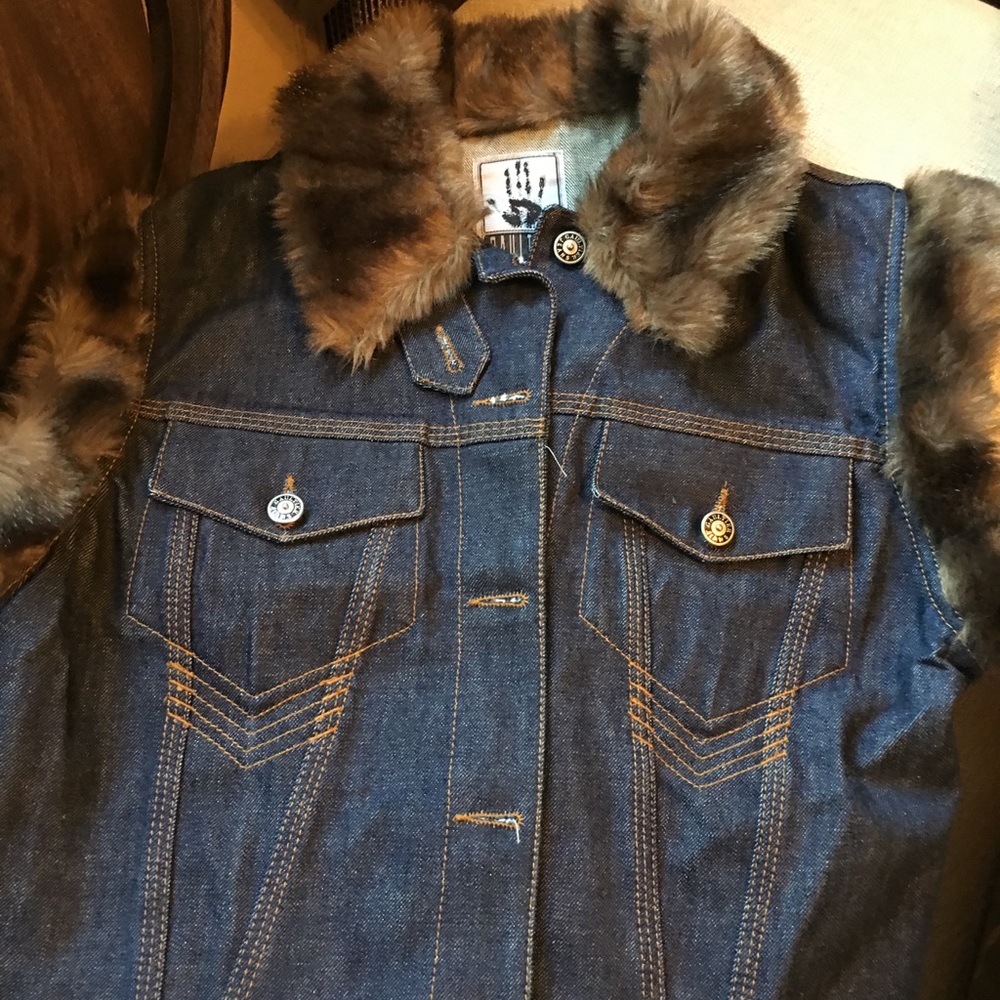 Gautier Jeans denim and faux fur vest