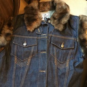 Gautier Jeans denim and faux fur vest