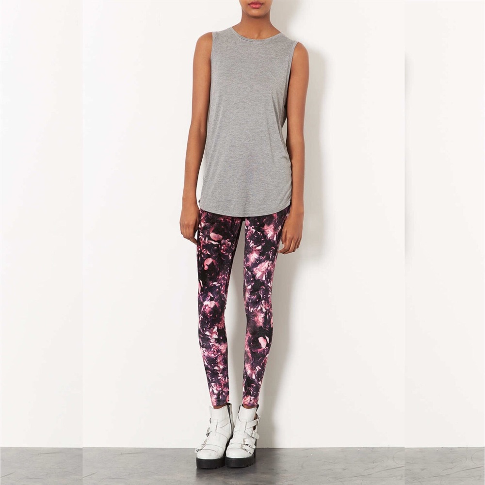 TopShop Pink Dark Floral Velvet Leggings