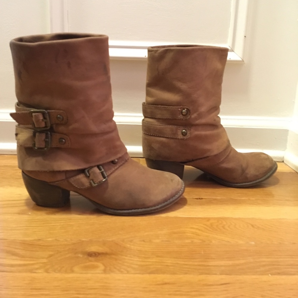 Distressed soft leather heeled boots