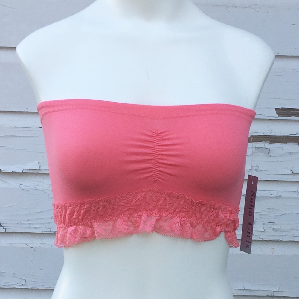 Soho Girl Coral Pink Lace Strapless Bandeau Bra
