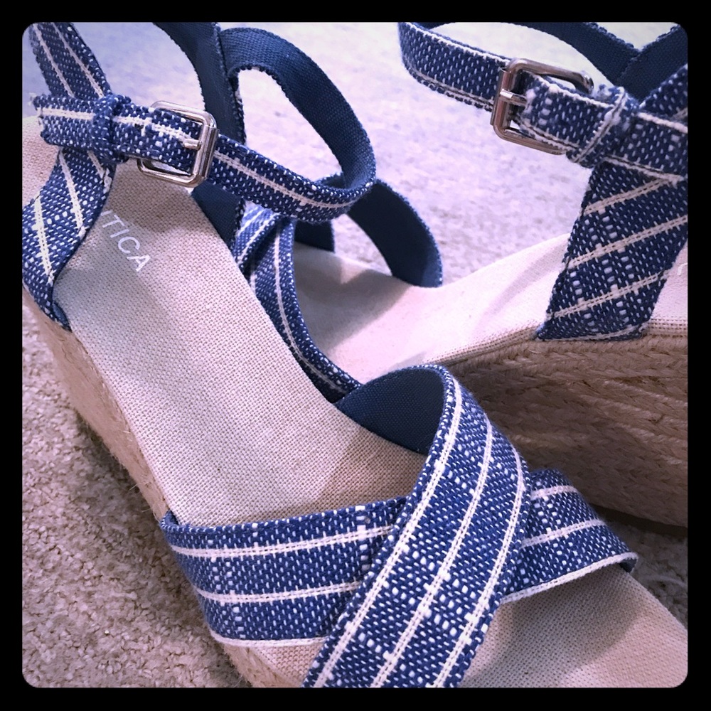 Blue and white Nautica canvas wedge