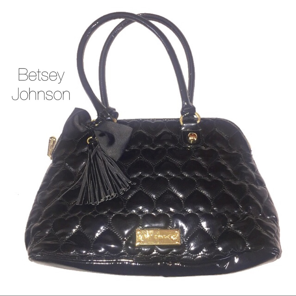 Betsey Johnson Black Patent Quilted Heart Purse