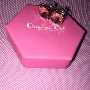 Oragami owl vintage rose earrings