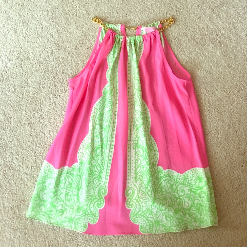 Lilly Pulitzer Pink/Green Chain Silk Top in Small