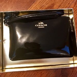 NWT coach patent leather black wristlet