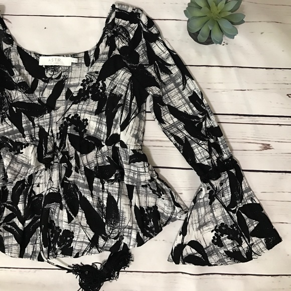 Astr Tops - {ASTR the label} bell sleeve tie front peplum top