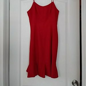 Red spaghetti strap dress.
