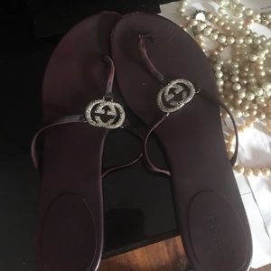 Damaged Gucci bling satin sandal