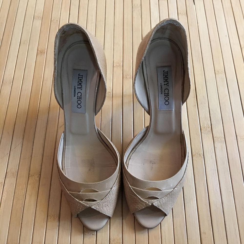 Jimmy Choo Enamel Lizard Patent D'Orsay Pumps.