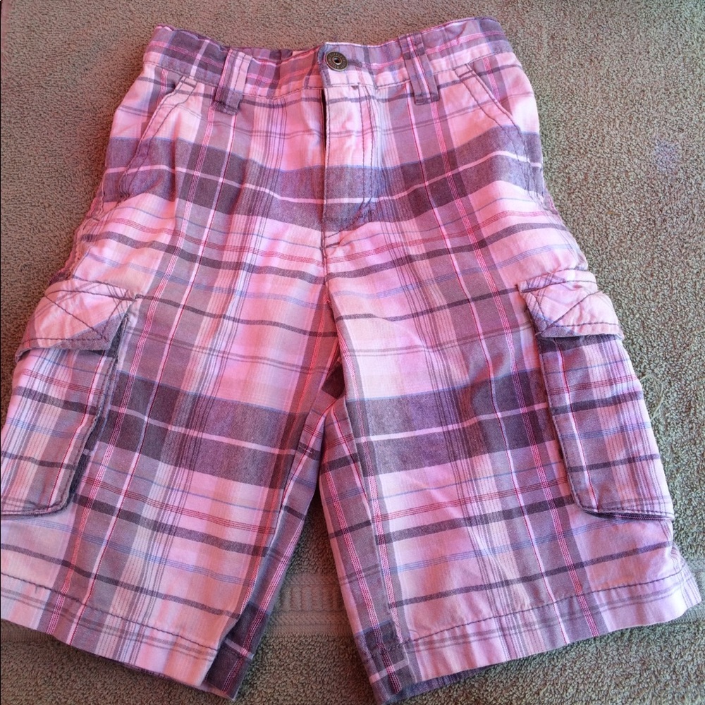 Boys plaid cargo shorts with adjustable waist