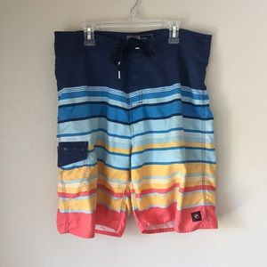 Primary-color Striped Boardshorts