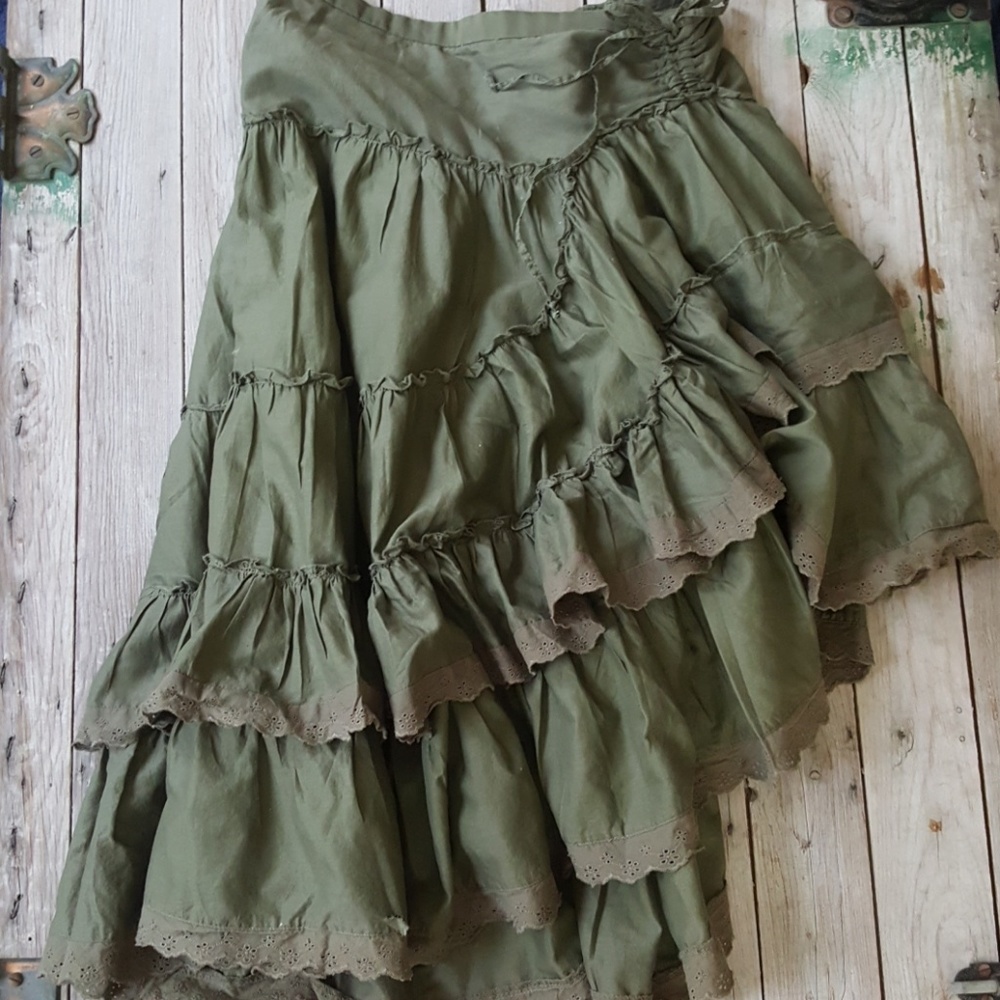 Green Eyelet Tiered Skirt.