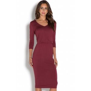 Maroon midi 3/4 sleeve dress