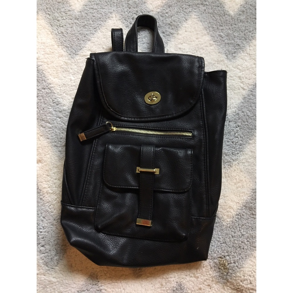 Barely Used Faux Leather Black Backpack Purse