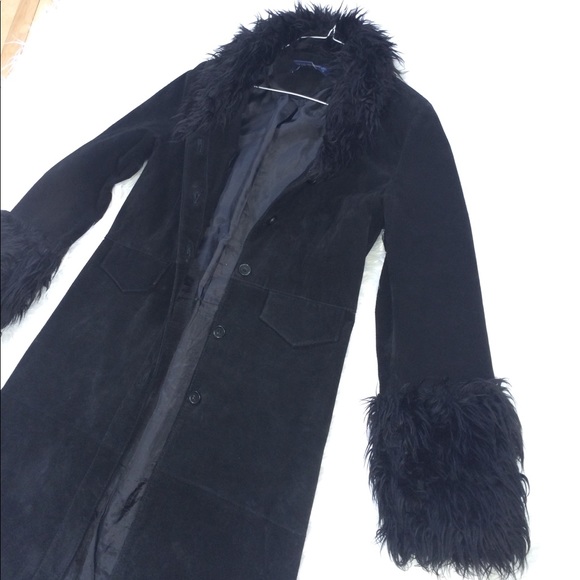 Vintage Jackets & Blazers - GENUINE💗LEATHER MAXI LONG COAT JACKET faux FUR