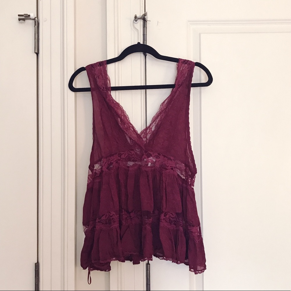 NWOT Free People deep vneck lace top