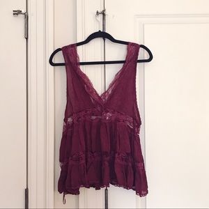 NWOT Free People deep vneck lace top