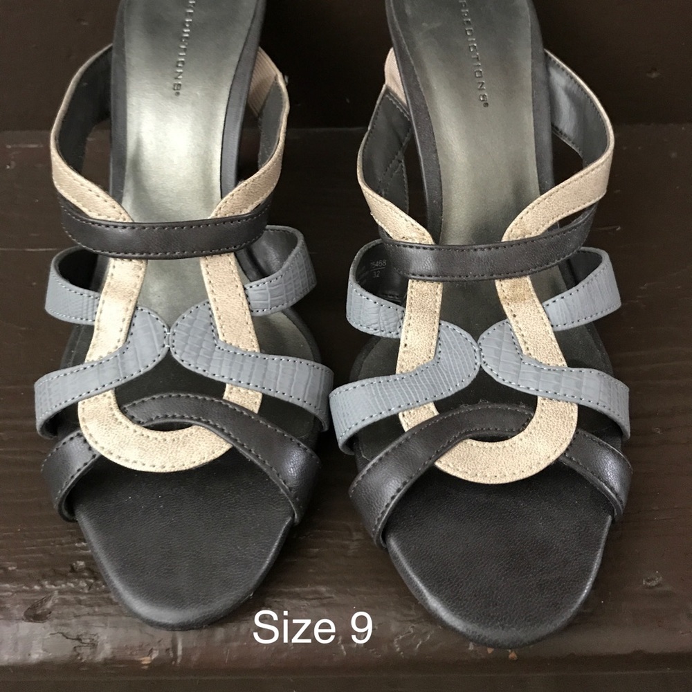 Blue/black/tan heels
