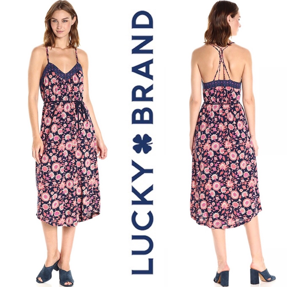 Lucky Jeans boho floral knit strappy back dress S