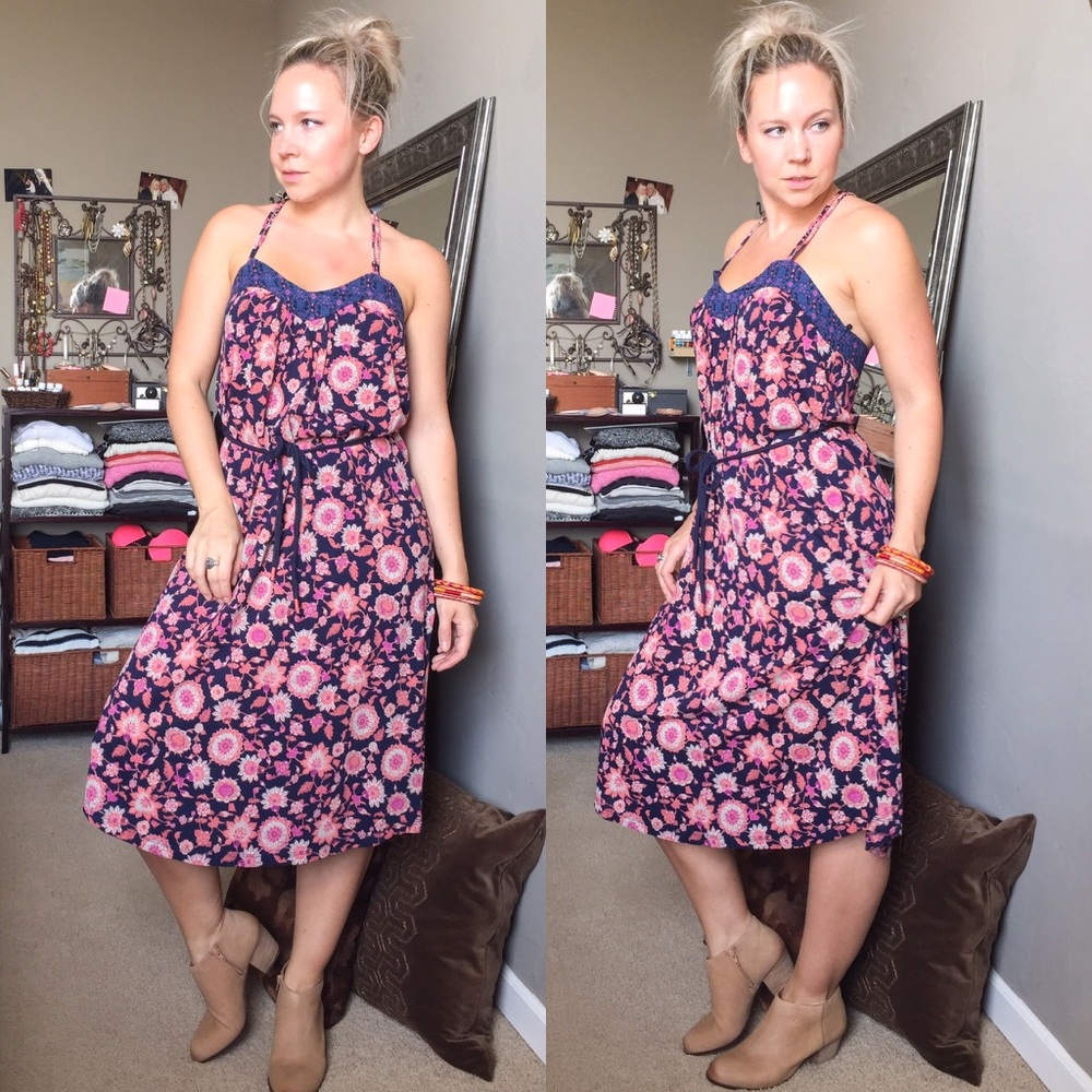 Lucky Jeans boho floral knit strappy back dress S - Picture 4 of 8