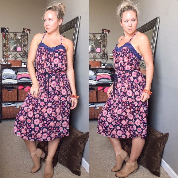 Lucky Jeans boho floral knit strappy back dress S - Picture 4 of 8