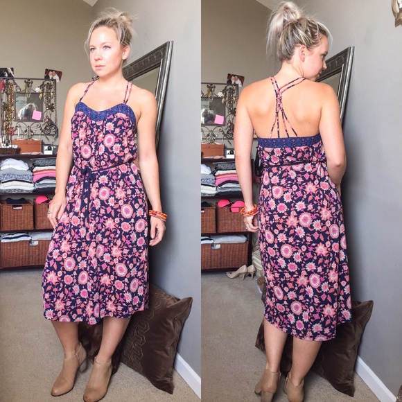 Lucky Jeans boho floral knit strappy back dress S - Picture 5 of 8