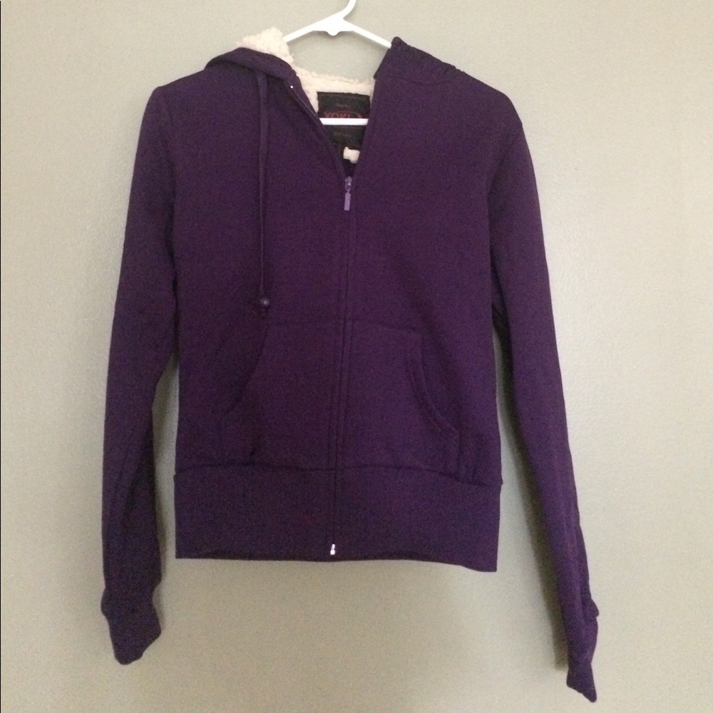 Purple hoodie with fleece lined hood.