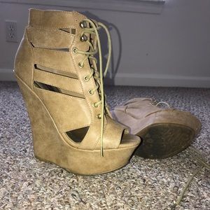 Tan laced up wedges