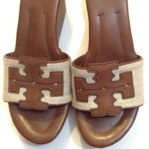 Tory Burch Patti Wedge Sandals Logo Sz 7 HOST PICK