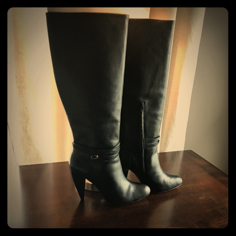 NWOB Ann Taylor Black Leather Tall Boots, Sz. 8.5