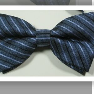 ULTRA RARE Rich Blue Navy Silver Stripe Bow Tie Pr
