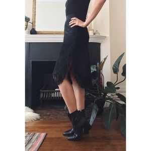 Vintage Black Suede Fringe Skirt