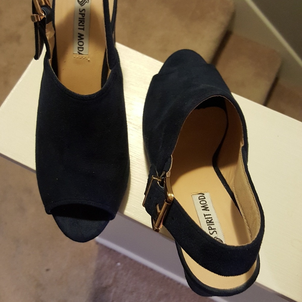 Navy blue and gold heels